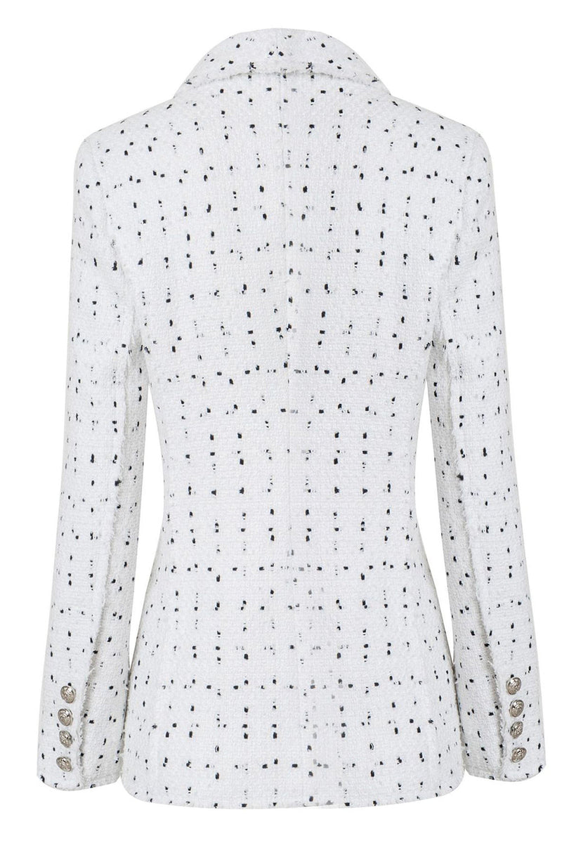 Load image into Gallery viewer, White Double Breasted Dotted Midi Women&#39;s Blazer