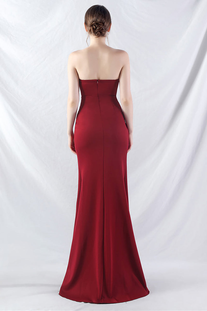 Load image into Gallery viewer, Sparkly Burgundy Beaded Corset Long Prom Dress with Slit