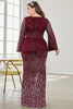 Load image into Gallery viewer, Burgundy Glitter Mermaid V Neck Prom Dress with Beaded