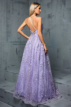 Light Purple A Line Spaghetti Straps Tulle Prom Dress