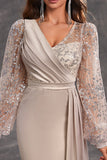 Navy Mermaid Sequins Long Sleeves Choir Dress with Side Cape