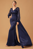 Navy Mermaid Sequins Long Sleeves Choir Dress with Side Cape