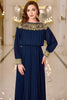 Load image into Gallery viewer, Navy Pleated A Line Boat Neck Long Prom Dress