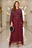 Load image into Gallery viewer, Sparkly Burgundy A Line Round Neck Long Sleeves Prom Dress