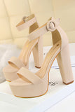 Khaki Chunky High Heel Sandals