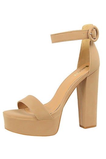 Kahki Chunky High Heel Sandals