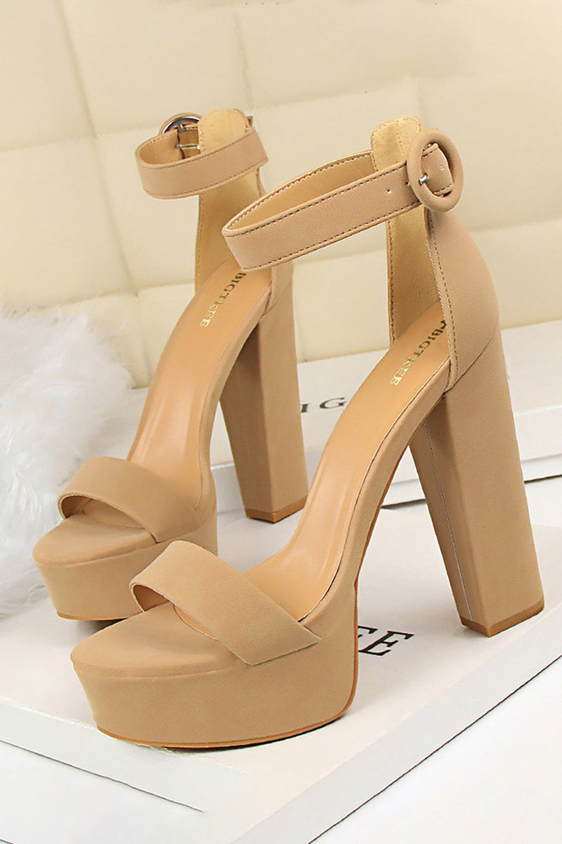 Load image into Gallery viewer, Kahki Chunky High Heel Sandals