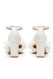 White Bow Pointed Side Hollow High Heels