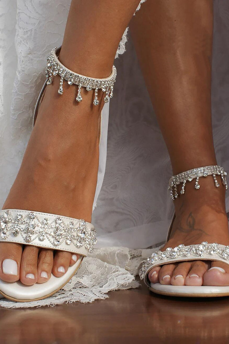 Load image into Gallery viewer, White Rhinestone Low Heel Sandal