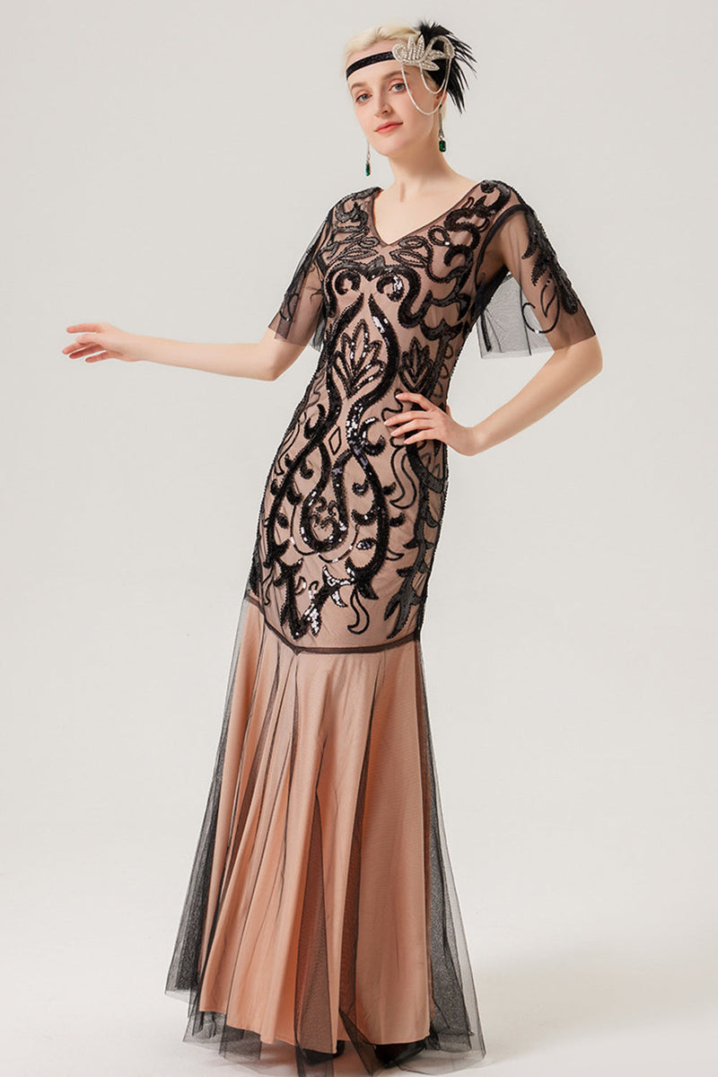 Load image into Gallery viewer, Black Pink Long Tulle 1920s Dress