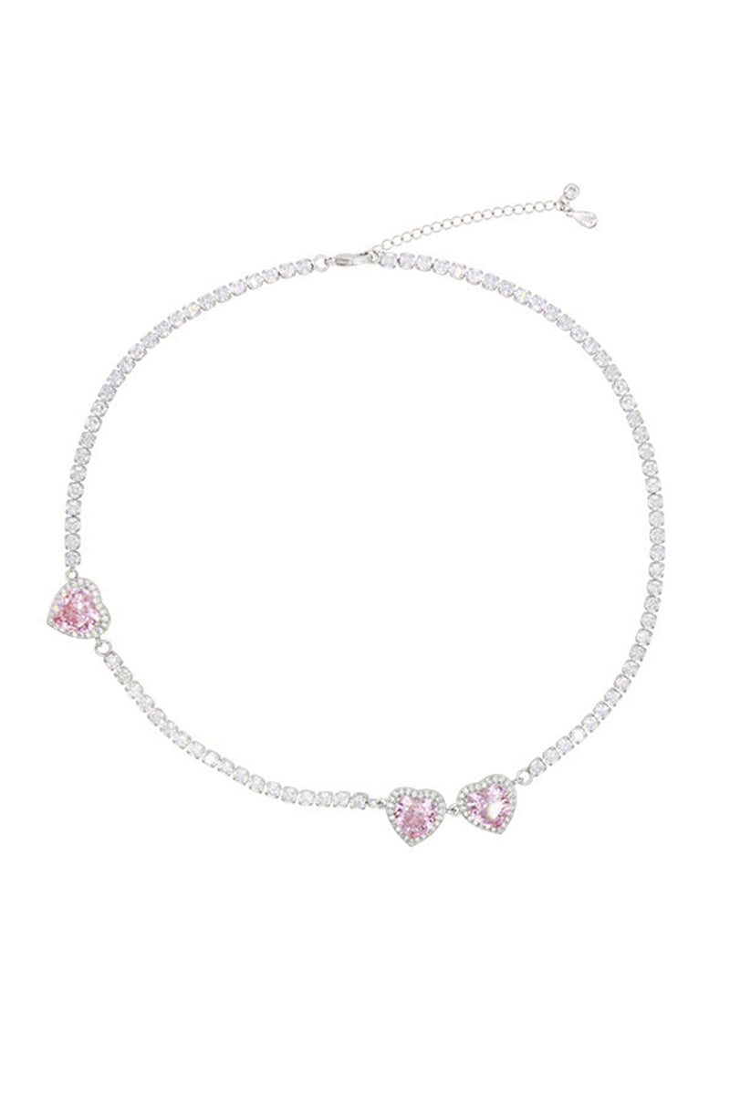 Load image into Gallery viewer, Pink Round Necklace with Heart Rhinestones