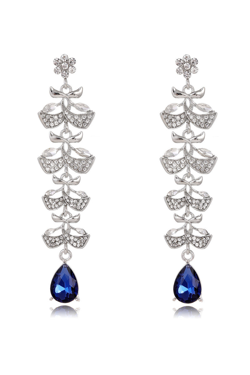 Load image into Gallery viewer, Royal Blue Leaf Tassel Water Drop Long Earrings