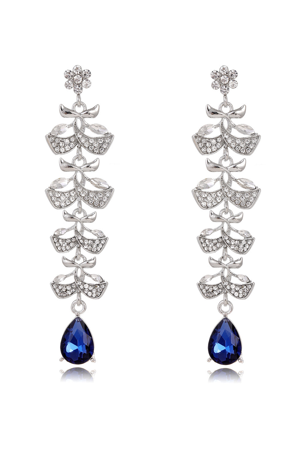 Royal Blue Leaf Tassel Water Drop Long Earrings