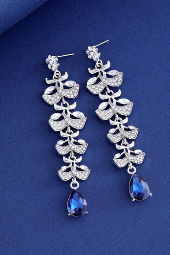 Royal Blue Leaf Tassel Water Drop Long Earrings