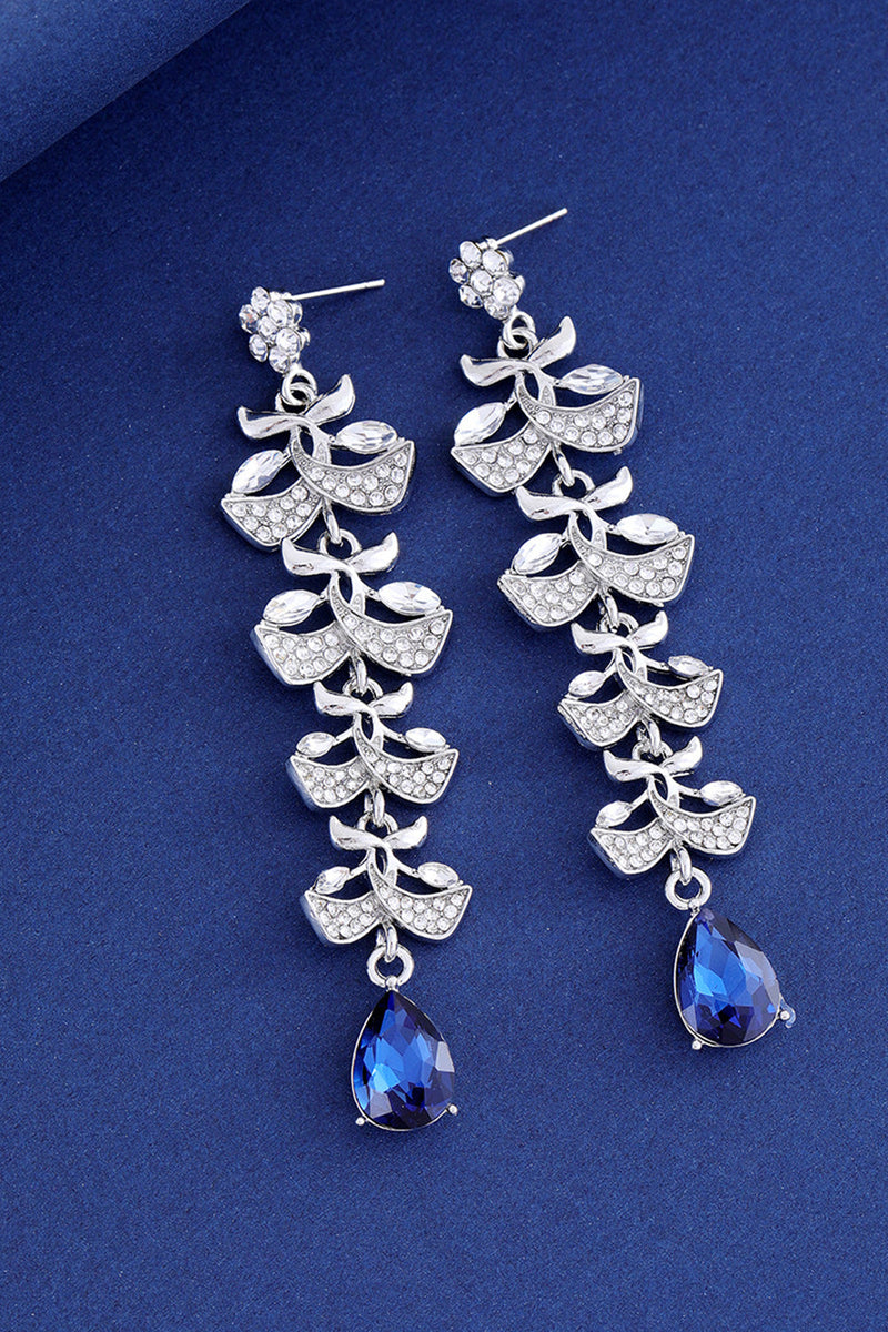 Load image into Gallery viewer, Royal Blue Leaf Tassel Water Drop Long Earrings