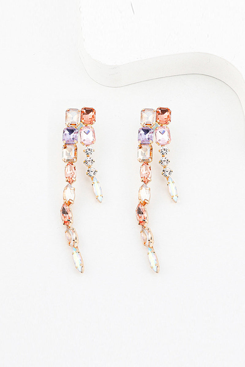 Load image into Gallery viewer, Champagne Crystal Colorful Tassel Stud Alloy Earring