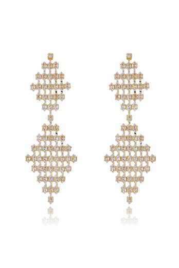 Bridal Wedding Golden Pave Inlaid Shooting Star Pendant Earrings