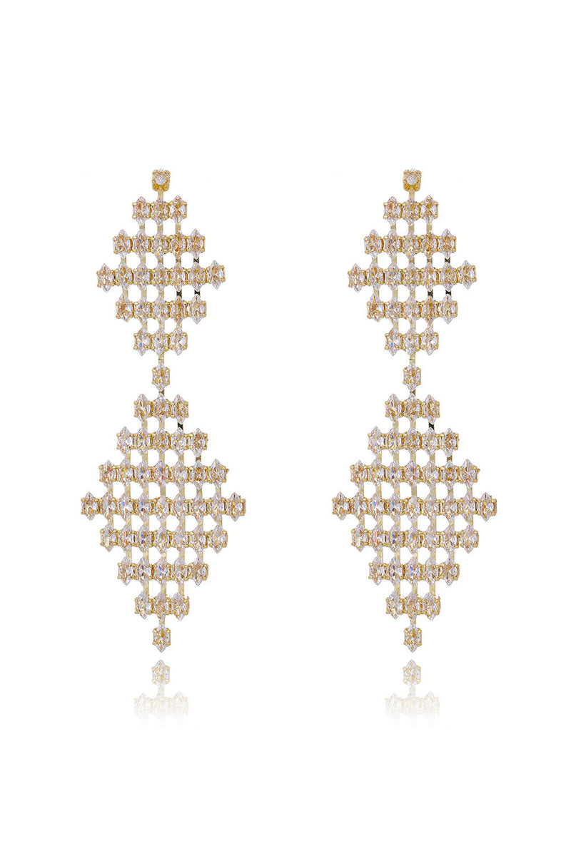 Load image into Gallery viewer, Bridal Wedding Golden Pave Inlaid Shooting Star Pendant Earrings