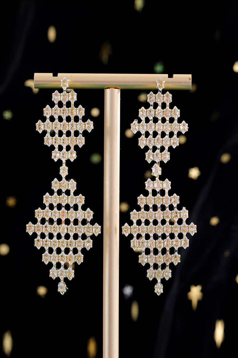 Load image into Gallery viewer, Bridal Wedding Golden Pave Inlaid Shooting Star Pendant Earrings