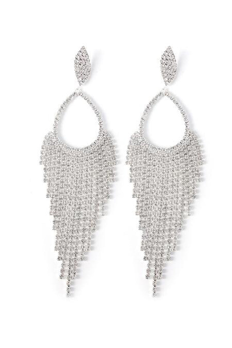 Load image into Gallery viewer, Sparkly Silver Rhinestones Drop Earrings