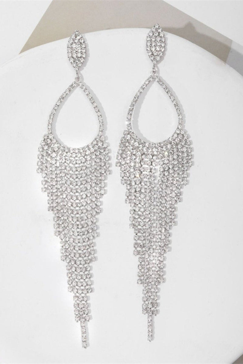 Load image into Gallery viewer, Sparkly Silver Rhinestones Drop Earrings