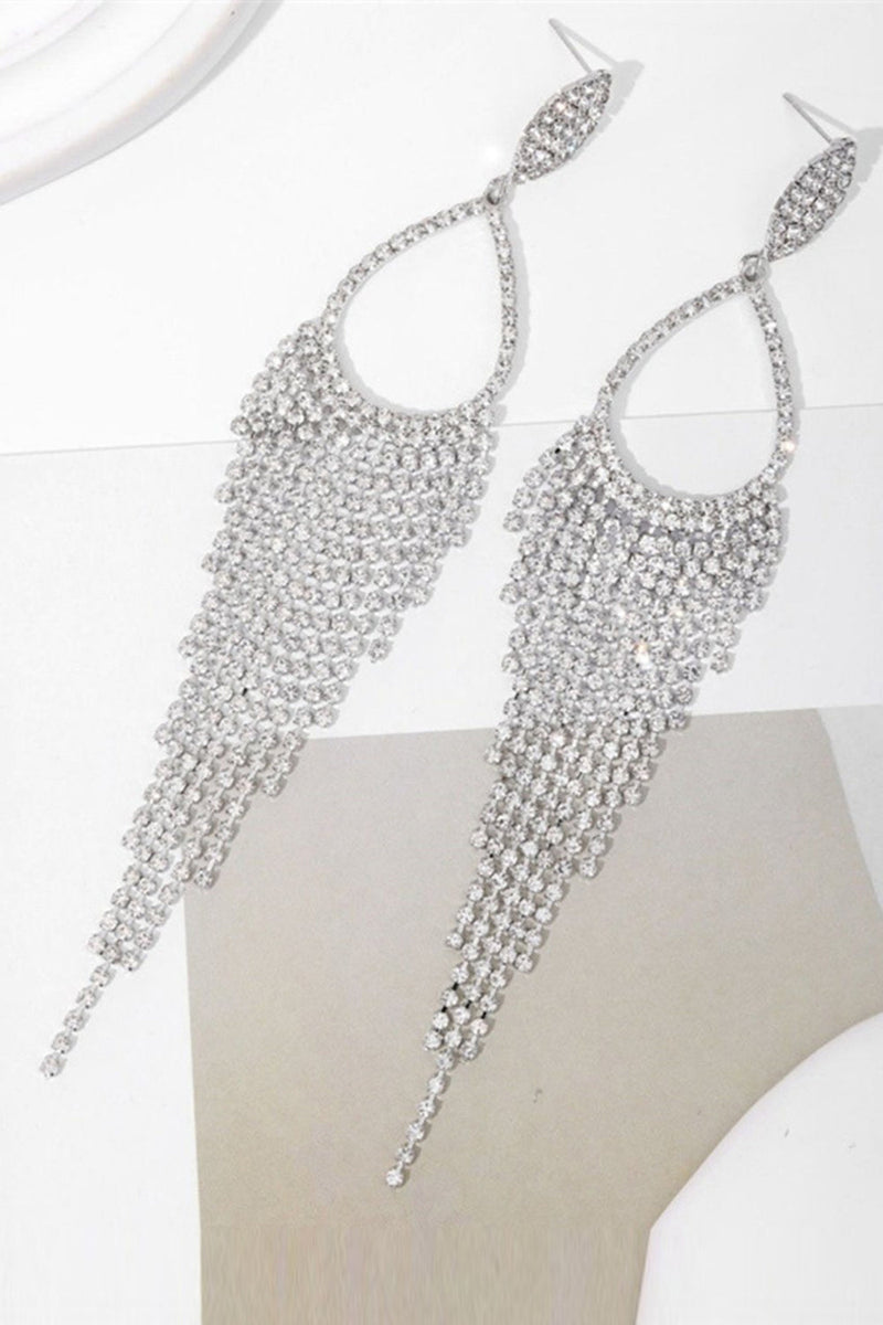 Load image into Gallery viewer, Sparkly Silver Rhinestones Drop Earrings