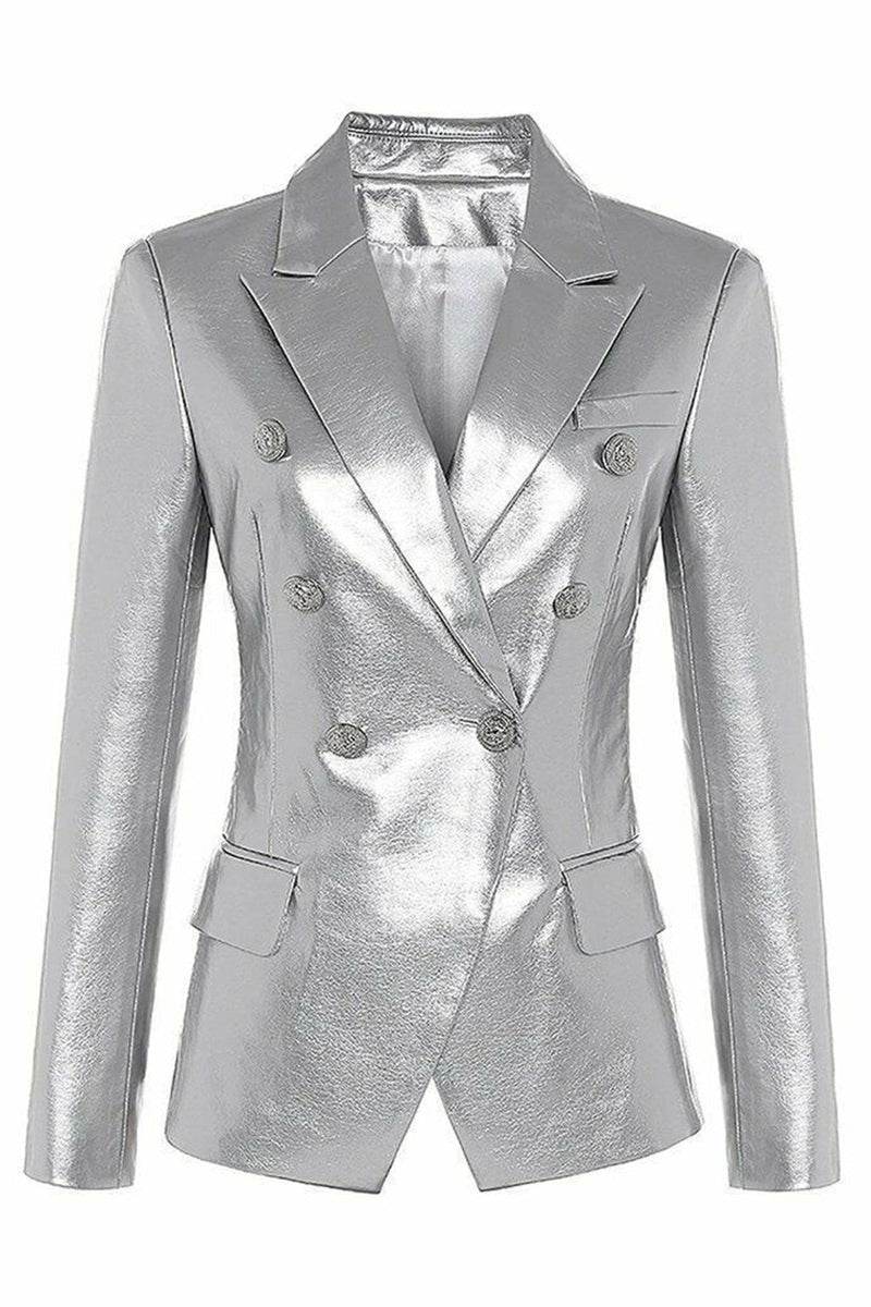 Load image into Gallery viewer, Black Peak Lapel PU Leather Women Blazer