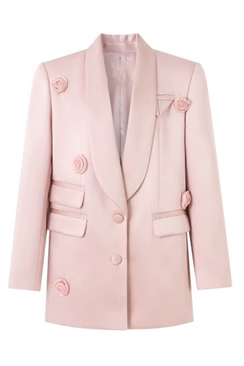 Load image into Gallery viewer, Blush Shawl Lapel Women Blazer with 3D Flowers