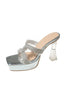 Load image into Gallery viewer, Silver Thick Sole Square Toe Rhinestone High Heel Sandals