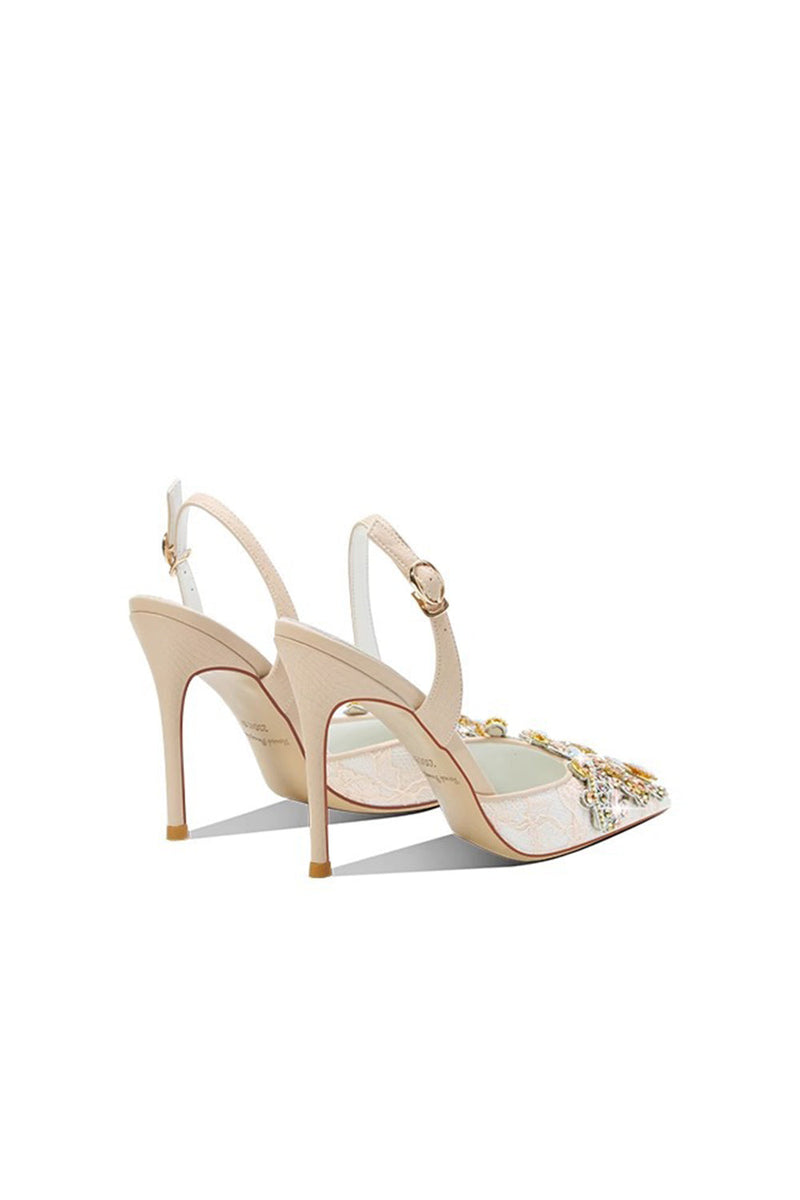 Load image into Gallery viewer, Sparkly Apricot Rhinestones Lace High Heels