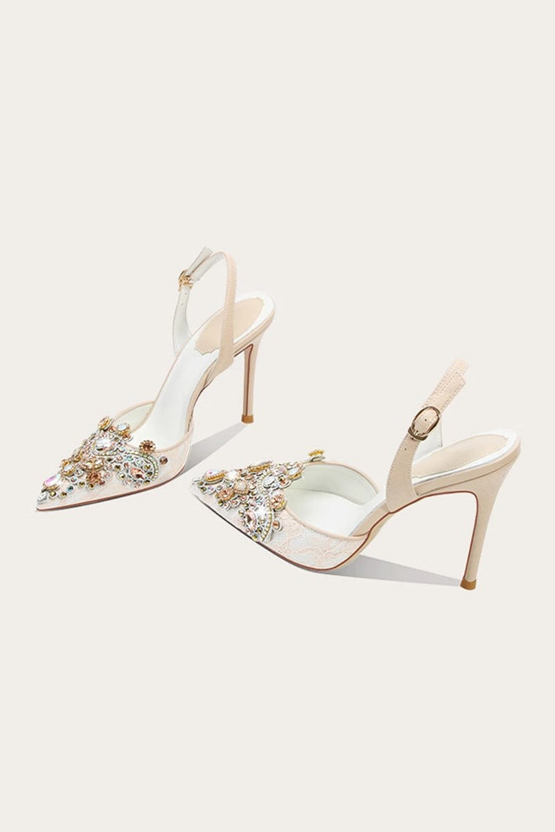 Load image into Gallery viewer, Sparkly Apricot Rhinestones Lace High Heels