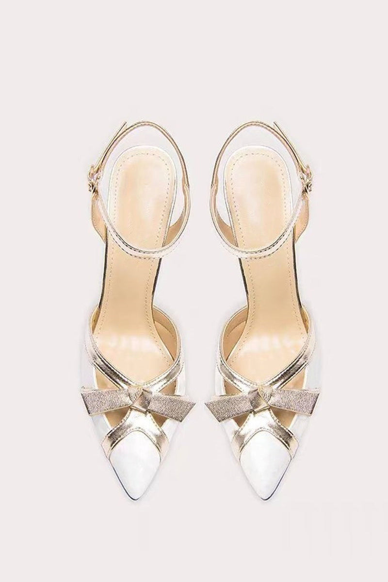 Load image into Gallery viewer, White Pointed Toe Ankle Strap High Heels with Bow