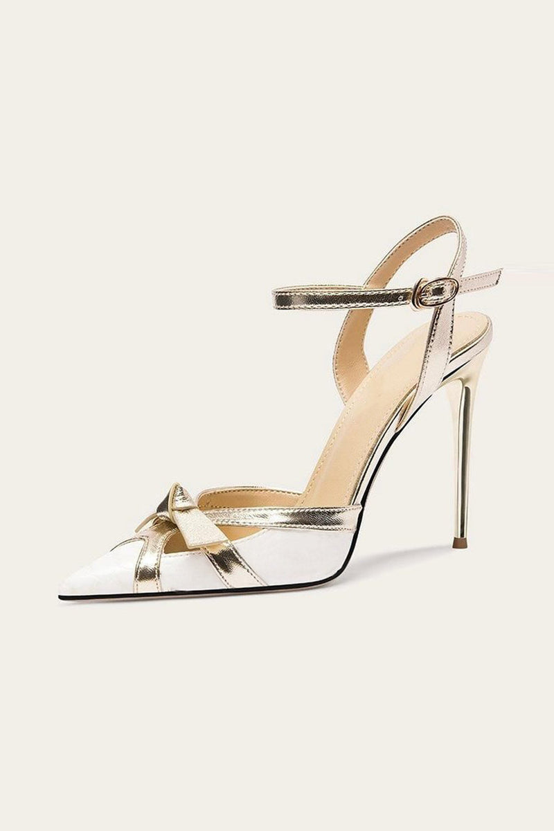 Load image into Gallery viewer, White Pointed Toe Ankle Strap High Heels with Bow