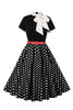 Load image into Gallery viewer, A Line Black Polka Dots Short Sleeves 1950s Dress with Belt