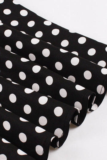 A Line Black Polka Dots Short Sleeves 1950s Dress with Belt