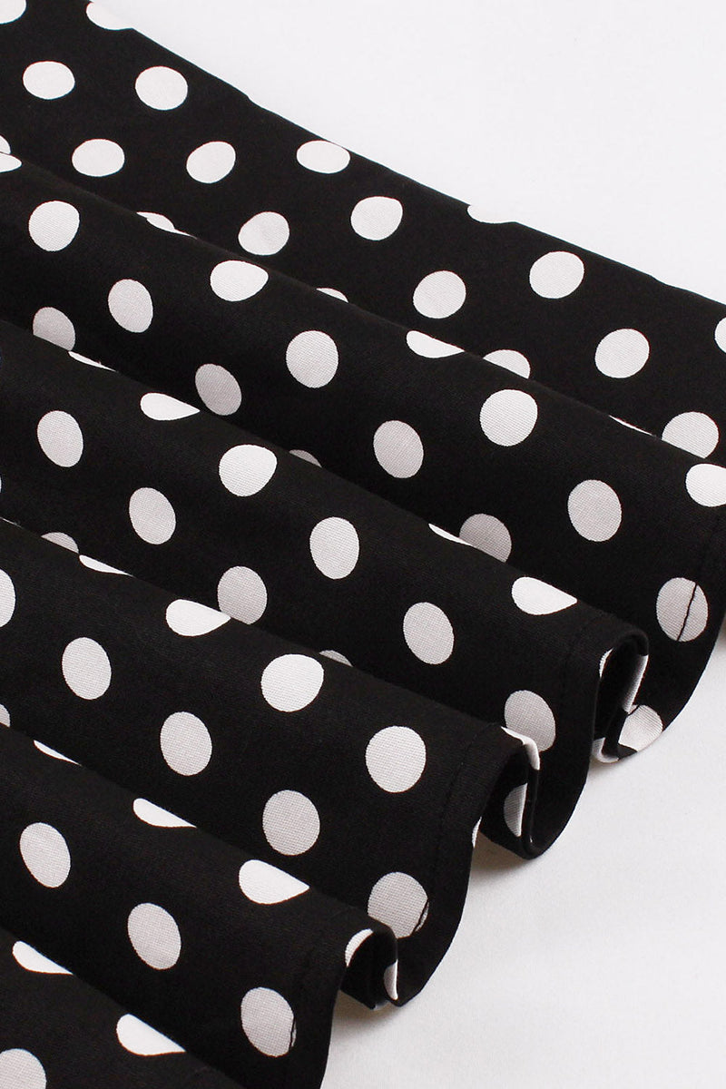 Load image into Gallery viewer, A Line Black Polka Dots Short Sleeves 1950s Dress with Belt