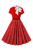 Load image into Gallery viewer, A Line Black Polka Dots Short Sleeves 1950s Dress with Belt