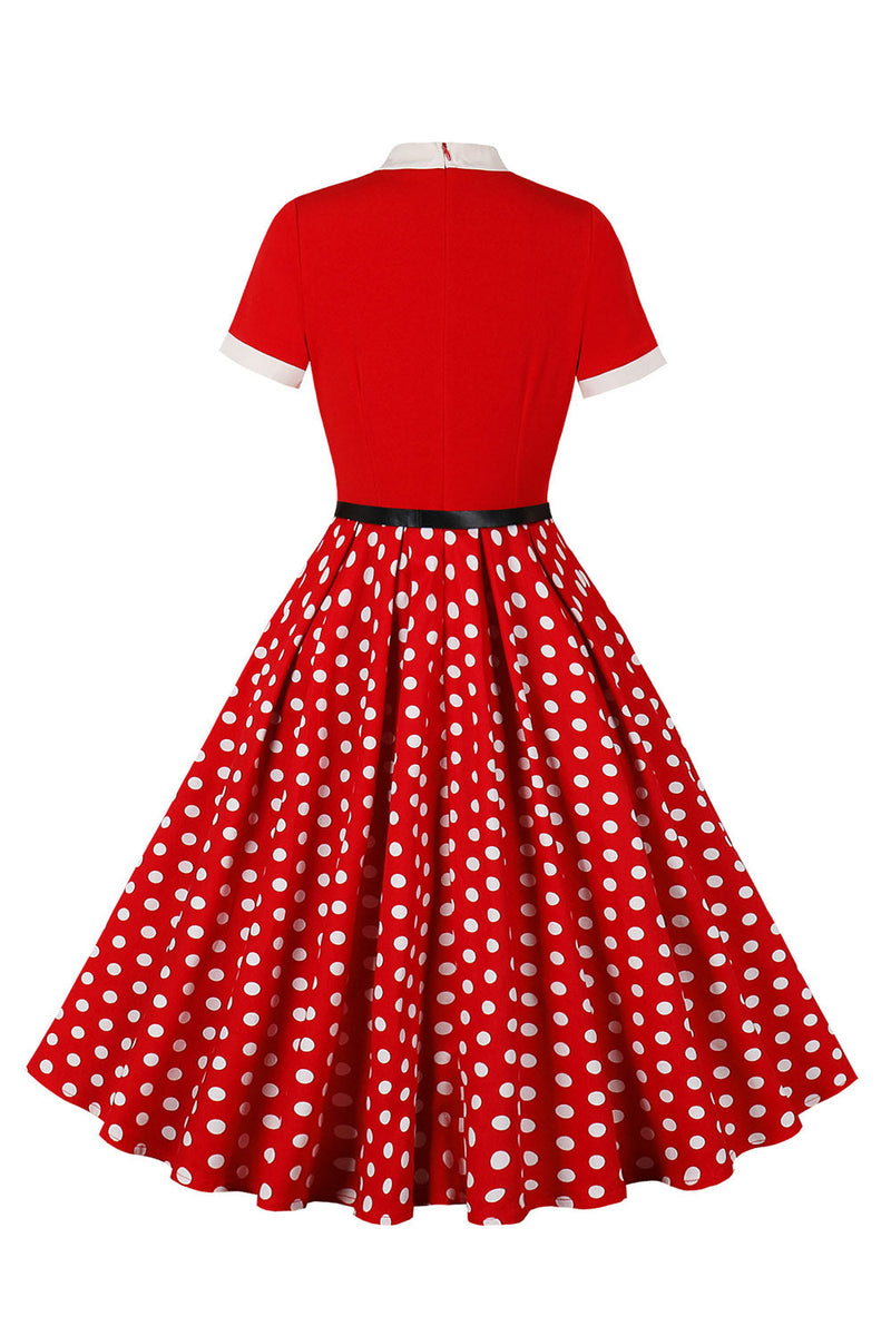 Load image into Gallery viewer, A Line Black Polka Dots Short Sleeves 1950s Dress with Belt