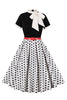 Load image into Gallery viewer, A Line Black Polka Dots Short Sleeves 1950s Dress with Belt