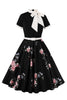 Load image into Gallery viewer, Blue Floral Printed 1950s Dresses with Short Sleeves