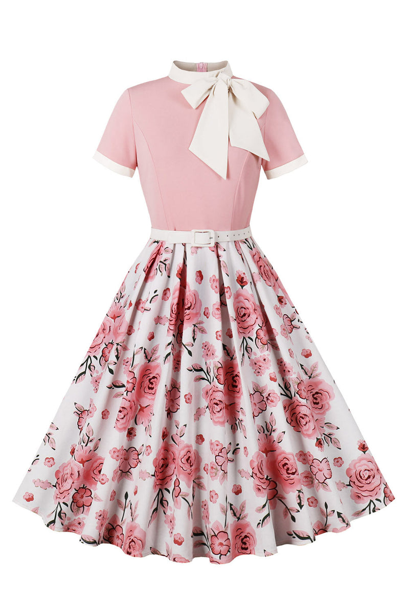 Load image into Gallery viewer, Blue Floral Printed 1950s Dresses with Short Sleeves