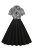 Load image into Gallery viewer, A Line Black Stripe 1950s Dress with Short Sleeves