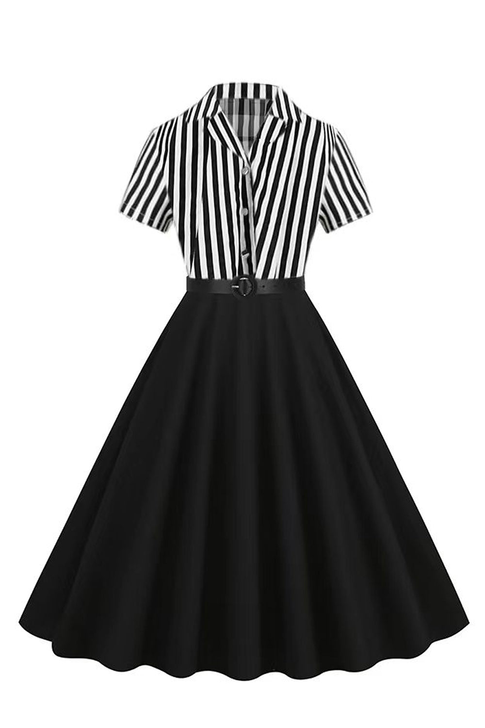 A Line Black Stripe 1950s Dress with Short Sleeves