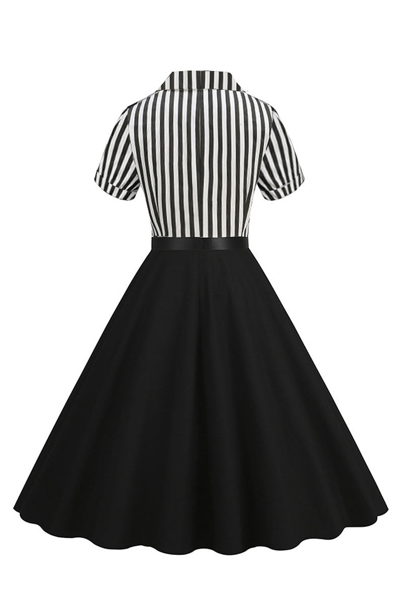 Load image into Gallery viewer, A Line Black Stripe 1950s Dress with Short Sleeves