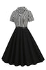 Load image into Gallery viewer, A Line Black Stripe 1950s Dress with Short Sleeves