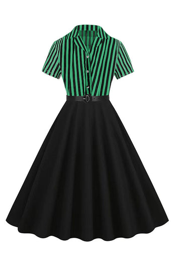 A Line Black Stripe 1950s Dress with Short Sleeves