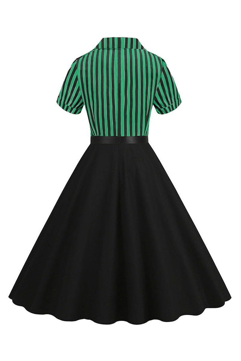 Load image into Gallery viewer, A Line Black Stripe 1950s Dress with Short Sleeves