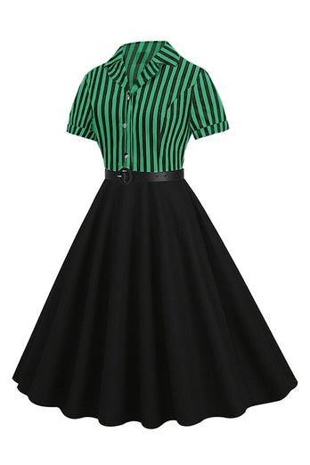 A Line Black Stripe 1950s Dress with Short Sleeves