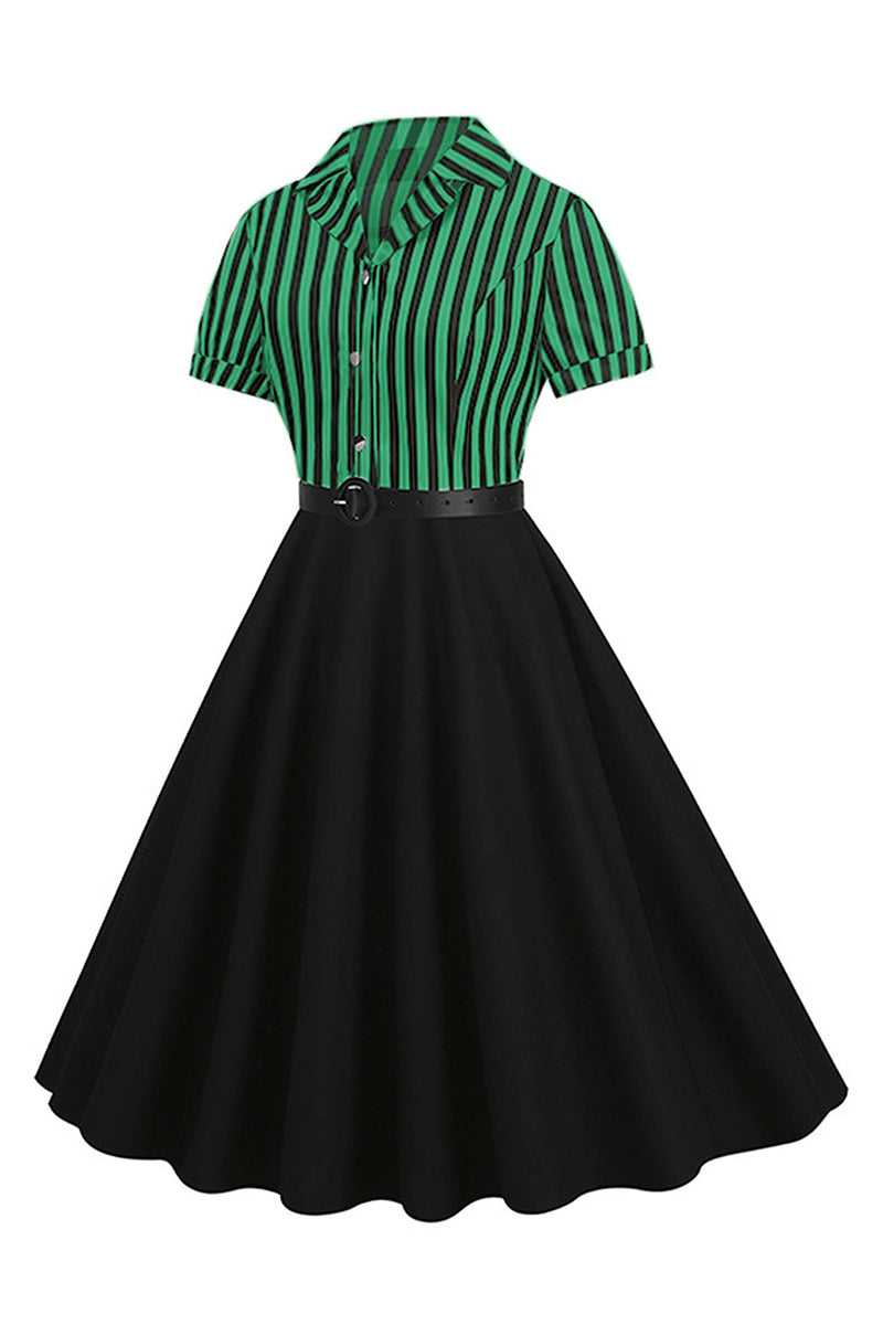 Load image into Gallery viewer, A Line Black Stripe 1950s Dress with Short Sleeves