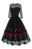 Load image into Gallery viewer, Black A Line Rose Floral 1950s Dress with Half Sleeves